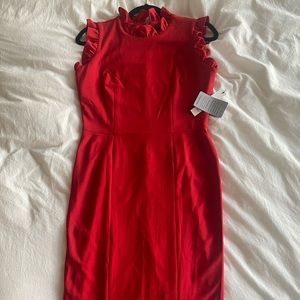Red Ruffled Sleeveless Sheath Dress
MAGGY LONDON